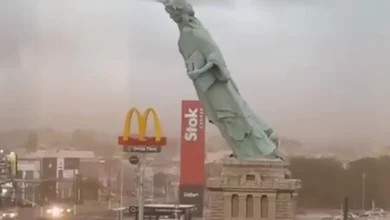 Watch: Severe Winds Topple Statue Of Liberty Replica