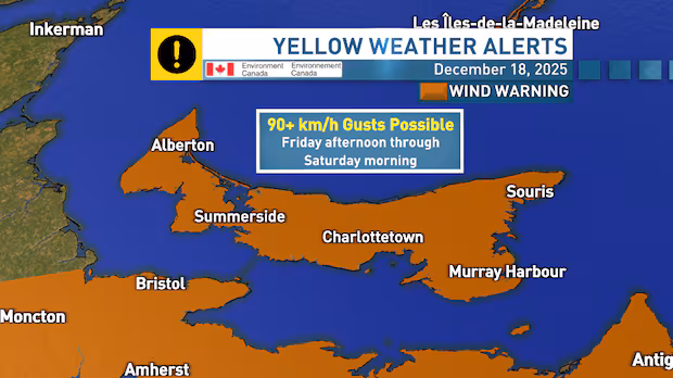 Weekend wind warning in effect for P.E.I., with peak gusts of 100 km/h possible