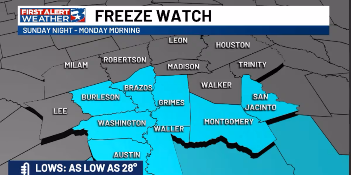 Widespread freeze expected Sunday night