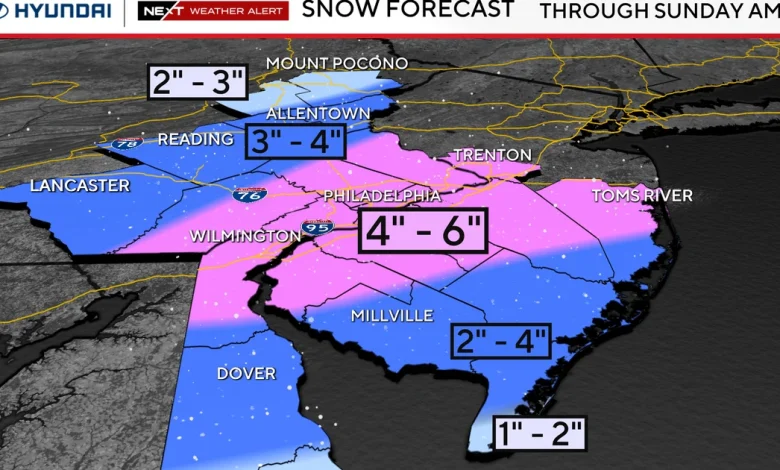 Winter Storm Warning in effect as measurable snow falls in Philadelphia region. Here's the forecast.