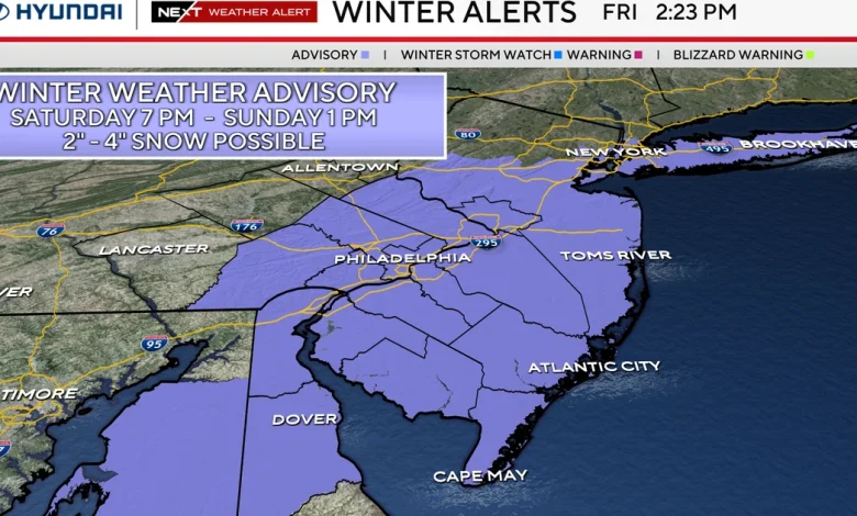 Winter weather advisory issued as snow arrives in Philadelphia area this weekend. Here's the weather forecast.
