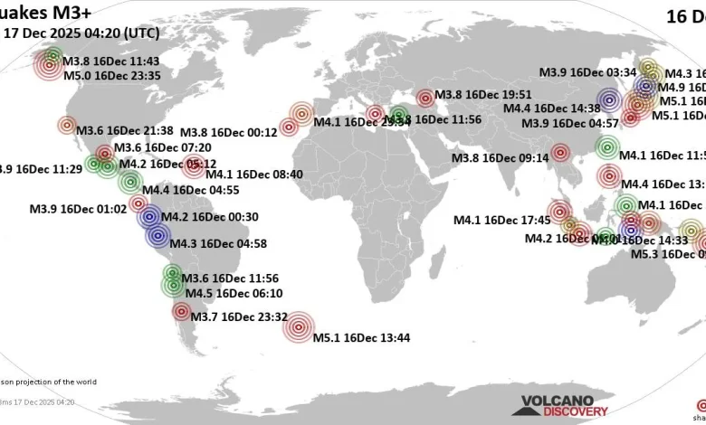 World Earthquake Report for Tuesday, 16 December 2025