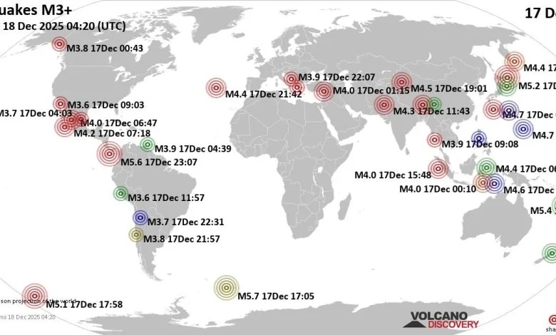 World Earthquake Report for Wednesday, 17 December 2025