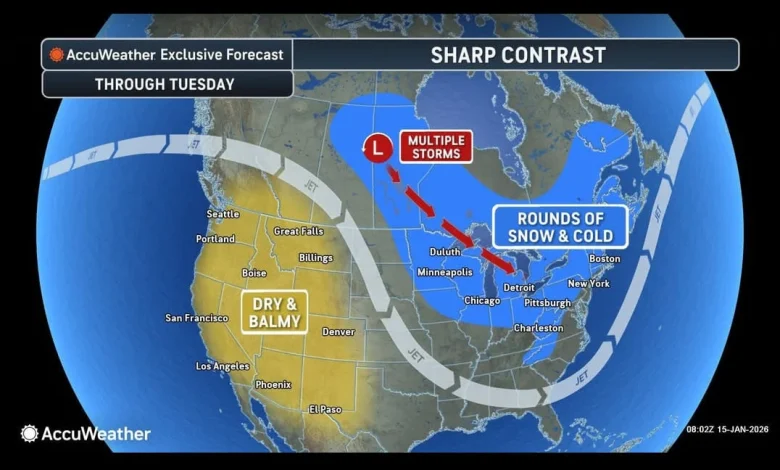 3 back-to-back 'clipper' storms forecast to bring snow and surges of cold air across the Midwest to the Northeast