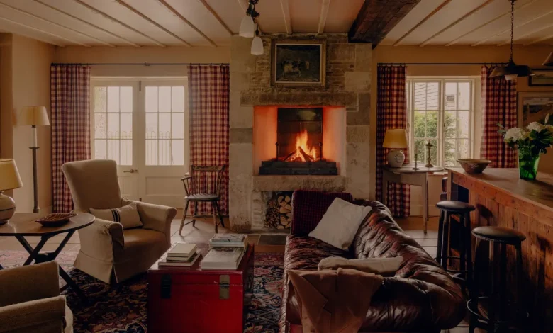 A farmhouse owned by Guy Ritchie imbued with a colonial-American-meets-English-pub aesthetic