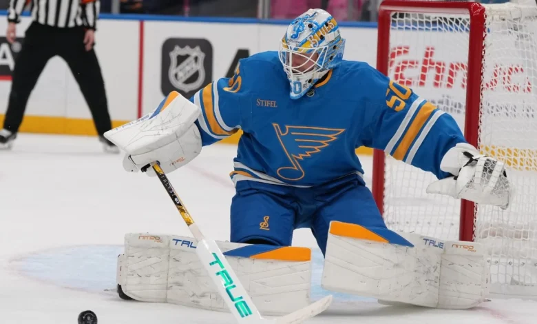 Blues coach can't locate backup goalie, forcing Binnington to remain in game