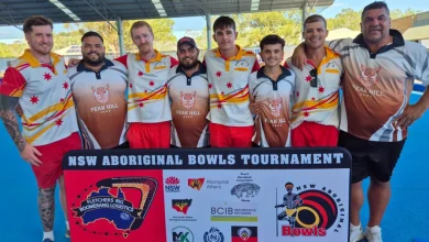 Boys from Peak Hill collar 2026 NSW Aboriginal Bowls Tournament at Moree
