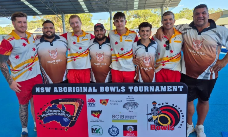 Boys from Peak Hill collar 2026 NSW Aboriginal Bowls Tournament at Moree