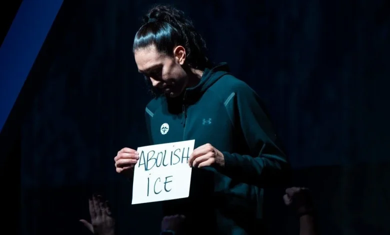 Breanna Stewart protests Minneapolis shooting with sign