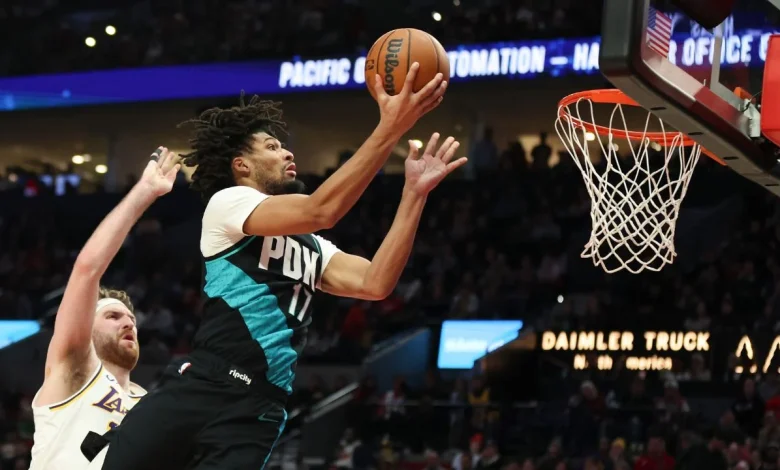 Canada's Sharpe leads Blazers over Lakers, playing without Doncic