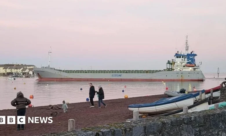 Cargo ship refloated after running aground in Devon harbour