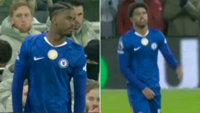 Chelsea star Andrey Santos subbed off just seconds after he is hit in privates with blistering shot
