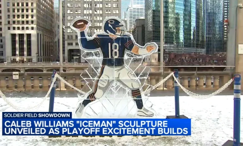 Chicago Bears install Caleb Williams 'Iceman' sculpture at Merchandise Mart ahead of NFL playoff game against LA Rams