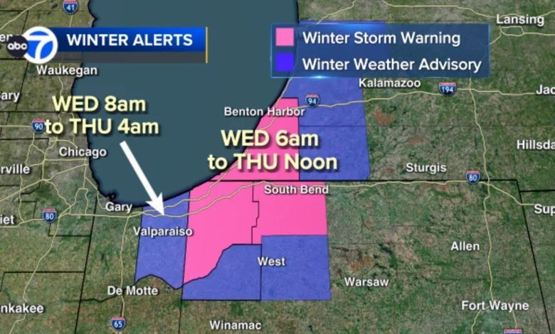 Chicago-area severe weather: Winter Storm Warning expected Wednesday, Thursday in La Porte, County Indiana due to heavy snow