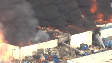 Crews battle flames and thick smoke at South El Monte recycling plant fire