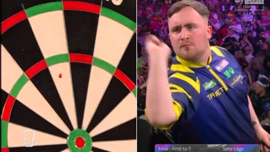 Dart board smeared with blood during Luke Littler's Ally Pally final