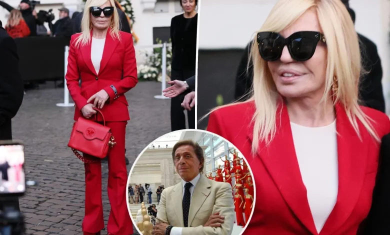 Donatella Versace honors the late Valentino in his signature red hue