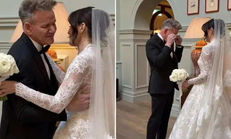Emotional moment Gordon Ramsay breaks down in tears at daughter Holly's wedding to Adam Peaty