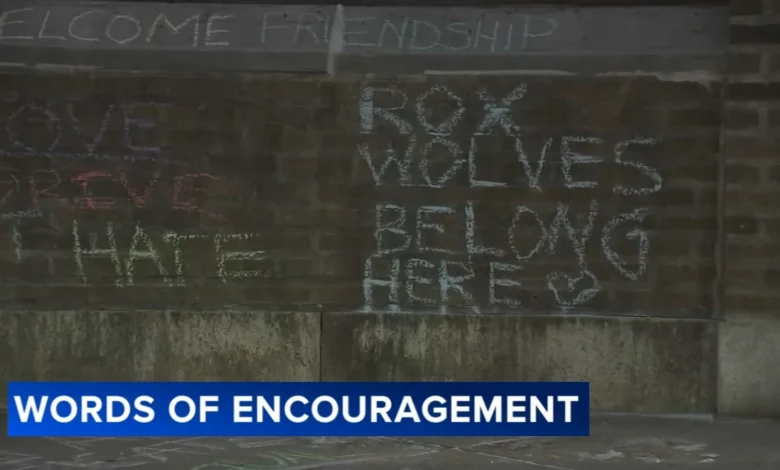 Encouraging words greeted students at Roxborough High School in Philadelphia after racist, antisemitic graffiti found