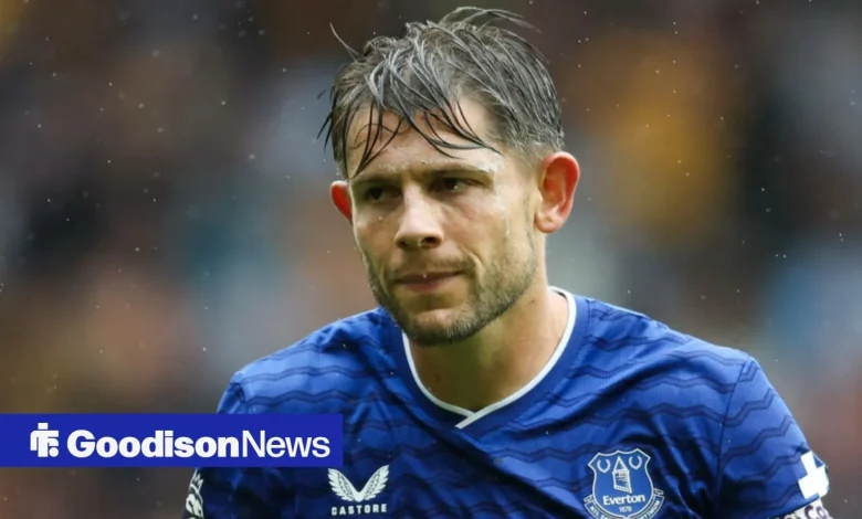 Everton star James Tarkowski reacts as defender transfer finalised