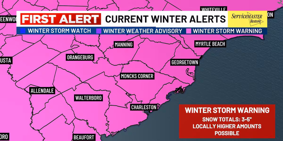 FIRST ALERT: Winter storm warning covering entirety of Lowcountry