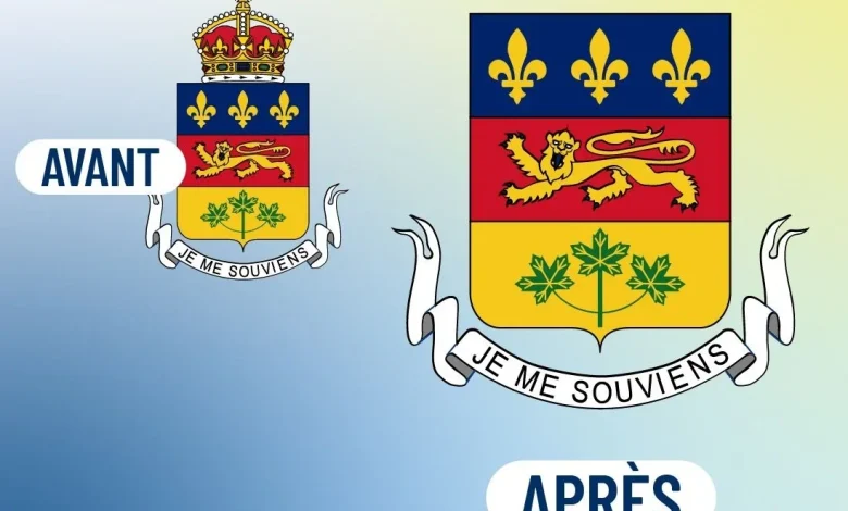 Finie, la couronne britannique sur les armoiries du Québec