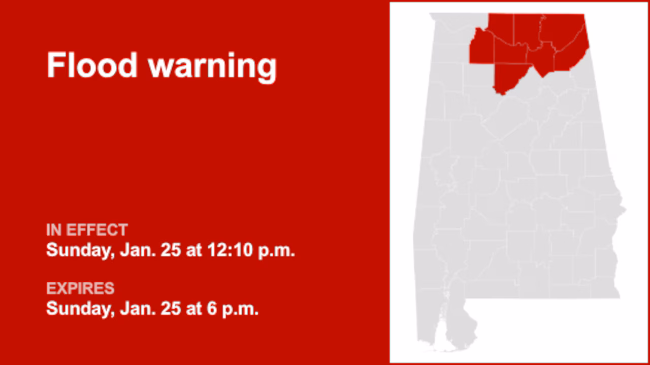 Flood warning affecting Madison County until early Sunday evening caused by significant rainfall