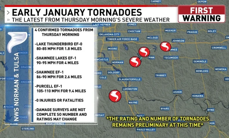 Four confirmed tornadoes from Thursday morning