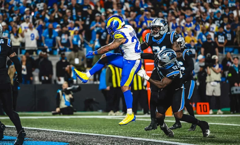 HIGHLIGHTS: Rams RB Kyren Williams hurdles over the goal line for a touchdown against the Panthers