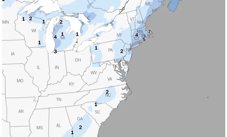 Here’s where snow will fall, including in the South, as storm stretches up the East