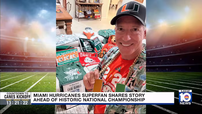 Hurricanes superfan shows off impressive collection, gets pumped for national championship game