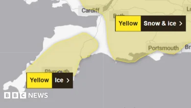 Ice warning issued for parts of Devon and Cornwall