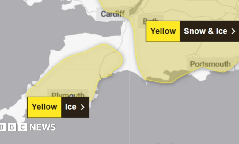 Ice warning issued for parts of Devon and Cornwall