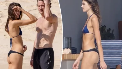 Kaia Gerber hits the beach in mismatched string bikini with boyfriend Lewis Pullman