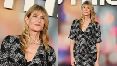 Laura Dern Nods to the Art Deco Movement in Elie Saab at the ‘Is This Thing On?’ London Screening