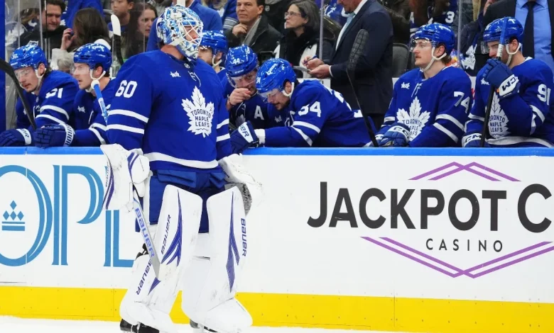 Maple Leafs pull goaltender Joseph Woll vs. Jets