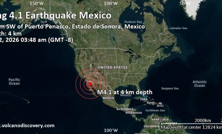 Moderate mag. 4.1 earthquake - 92 km southwest of Puerto Penasco, Estado de Sonora, Mexico, on Friday, Jan 2, 2026, at 03:48 am (GMT -8)
