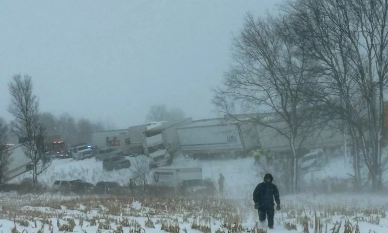 More than 100 vehicle pile-up leaves US motorists stranded in snowstorm | Weather News