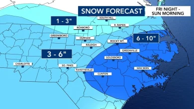 Most of North Carolina sees measurable snow Saturday; strong gusts and extreme cold follow