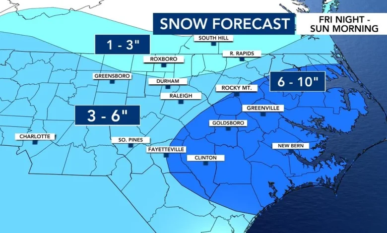Most of North Carolina sees measurable snow Saturday; strong gusts and extreme cold follow