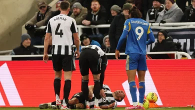 Newcastle star Fabian Schar stretchered off in distress with leg in brace during Leeds clash
