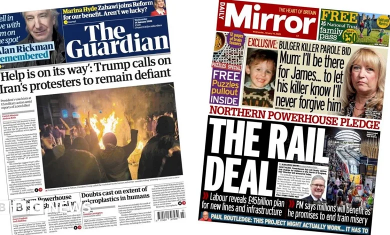 Newspaper headlines: Trump tells Iran 'help is on its way' and 'the rail deal'