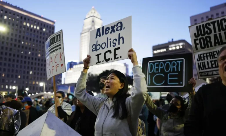 Protests over Minneapolis shooting conclude in downtown Los Angeles; Bass assails ICE