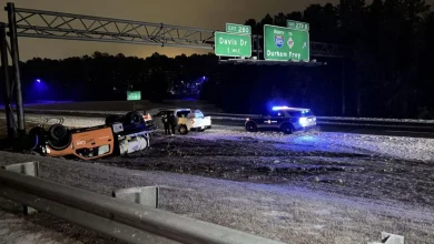 Roads latest: Brine truck overturns on I-40 in Durham, most major routes still slick with ice