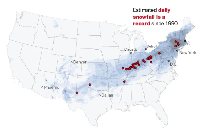 See how much snow fell — and where it broke records