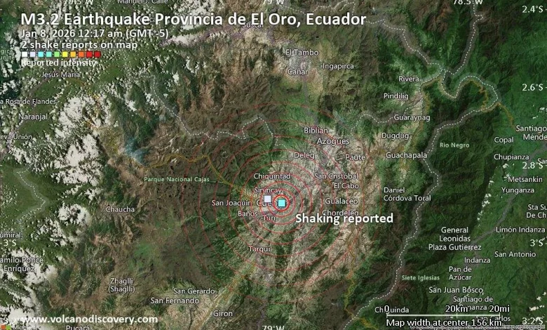 Seismic-like event, possible earthquake, reported few minutes ago near Machala, El Oro, Ecuador