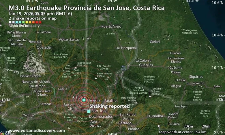 Seismic-like event, possible earthquake, reported few minutes ago near San Jose, San José, Costa Rica