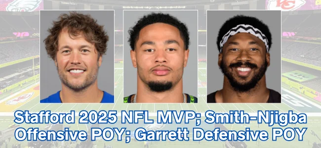 Stafford PFWA NFL MVP; Smith-Njigba Offensive Player of the Year; Garrett Defensive Player of the Year