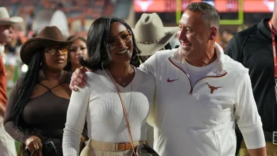 Steve Sarkisian’s wife Loreal stuns in wild burnt orange Texas fit at Citrus Bowl