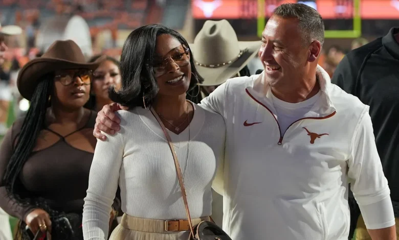 Steve Sarkisian’s wife Loreal stuns in wild burnt orange Texas fit at Citrus Bowl